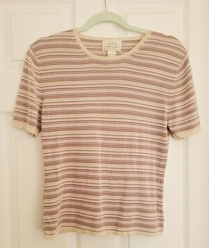 Vintage Field Manor Modern Classics 1970s 100% Silk Knit Striped Shirt Size L